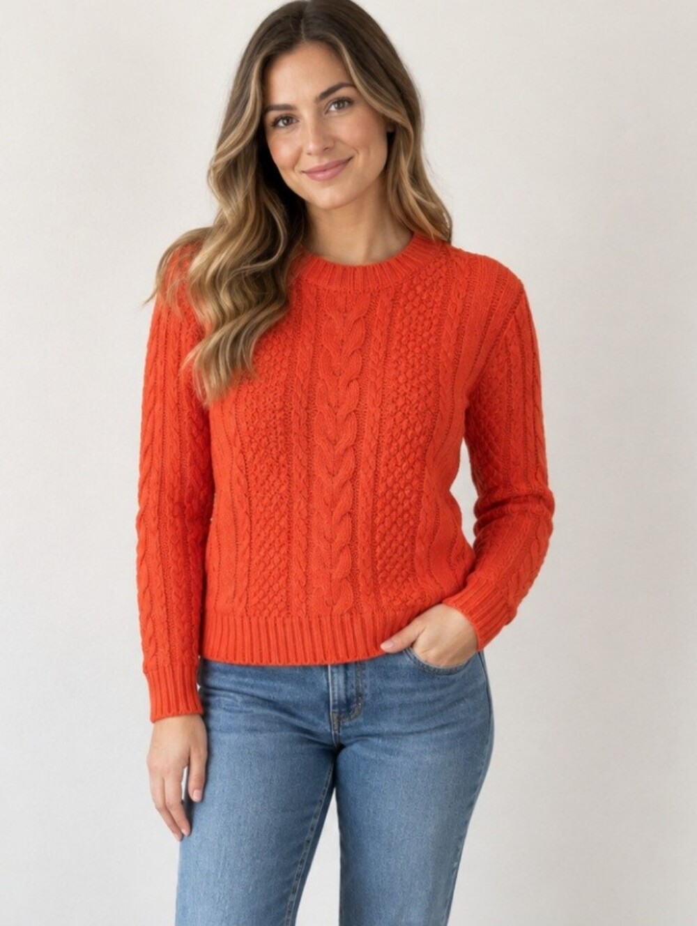 Banana Republic Italian Yarn Alpaca Merino Cable Knit Sweater Orange XS